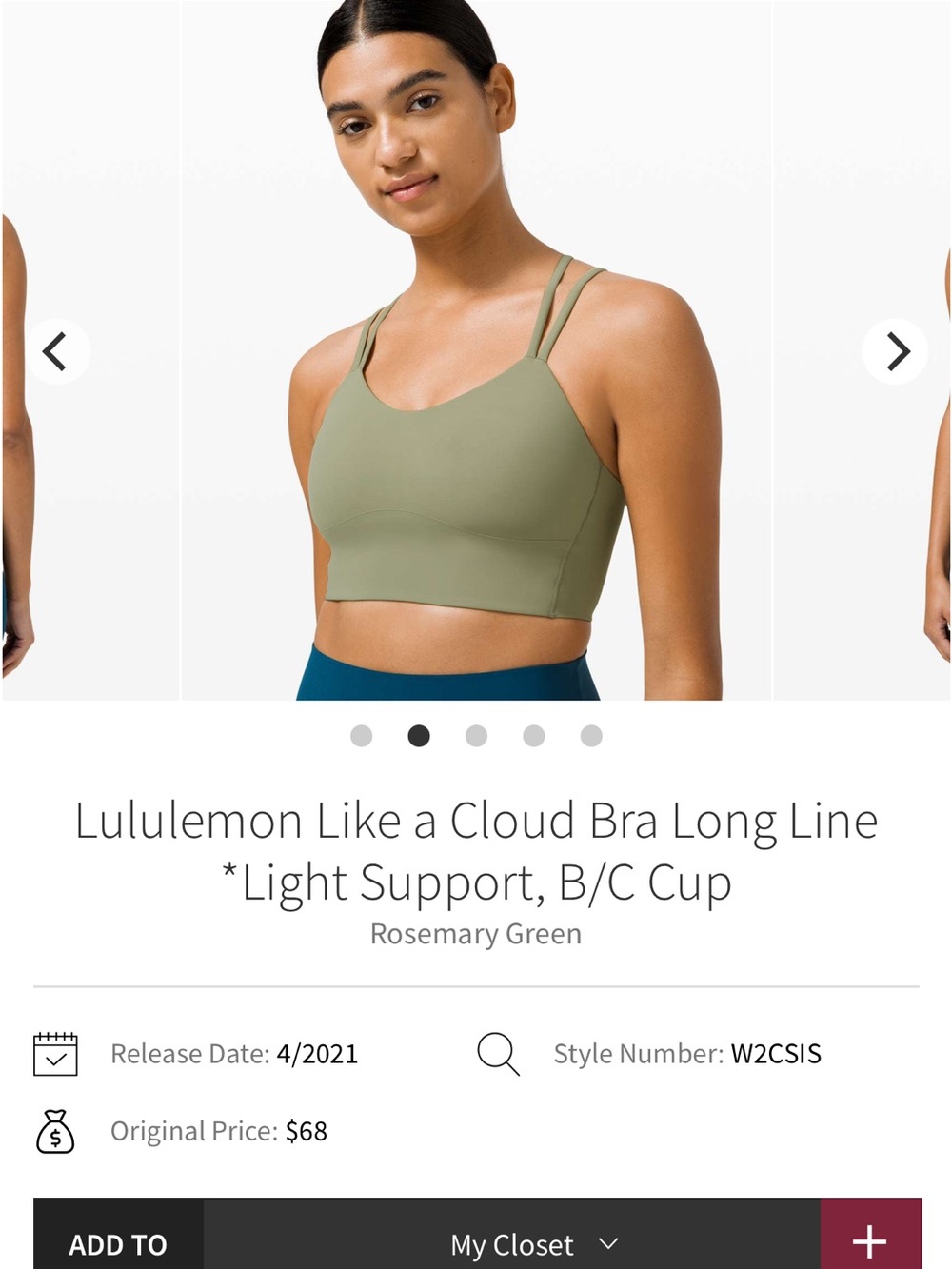 lululemon athletica Like a Cloud Bra Long Line — Rosemary Green